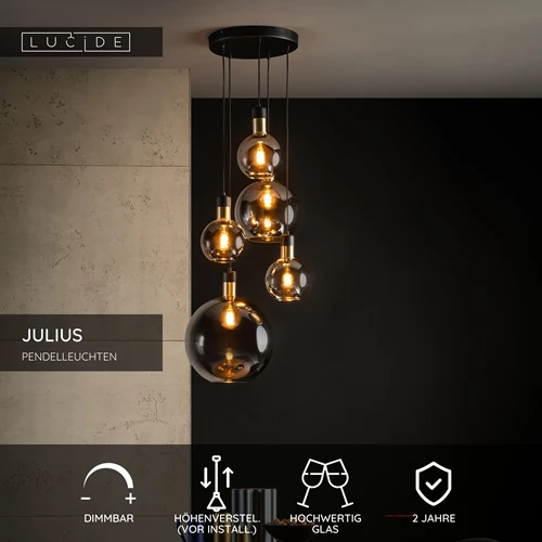 Lucide JULIUS - Pendelleuchten - 5xE27 - Rauchfarbe Grau - USP